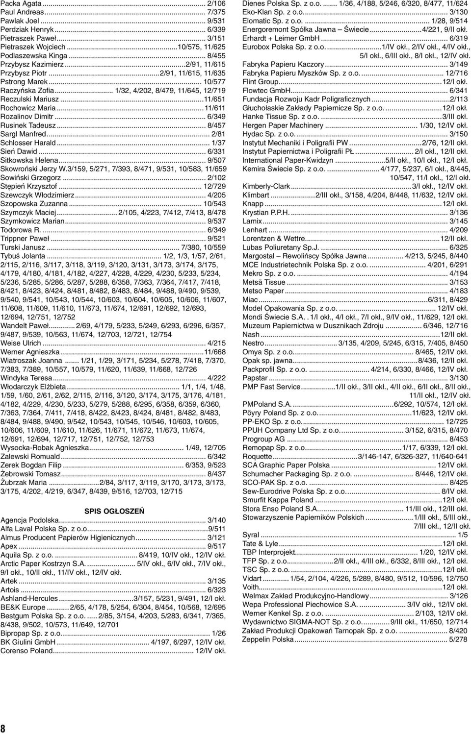 .. 6/349 Rusinek Tadeusz... 8/457 Sargl Manfred... 2/81 Schlosser Harald... 1/37 Sień Dawid... 6/331 Sitkowska Helena... 9/507 Skowroński Jerzy W.