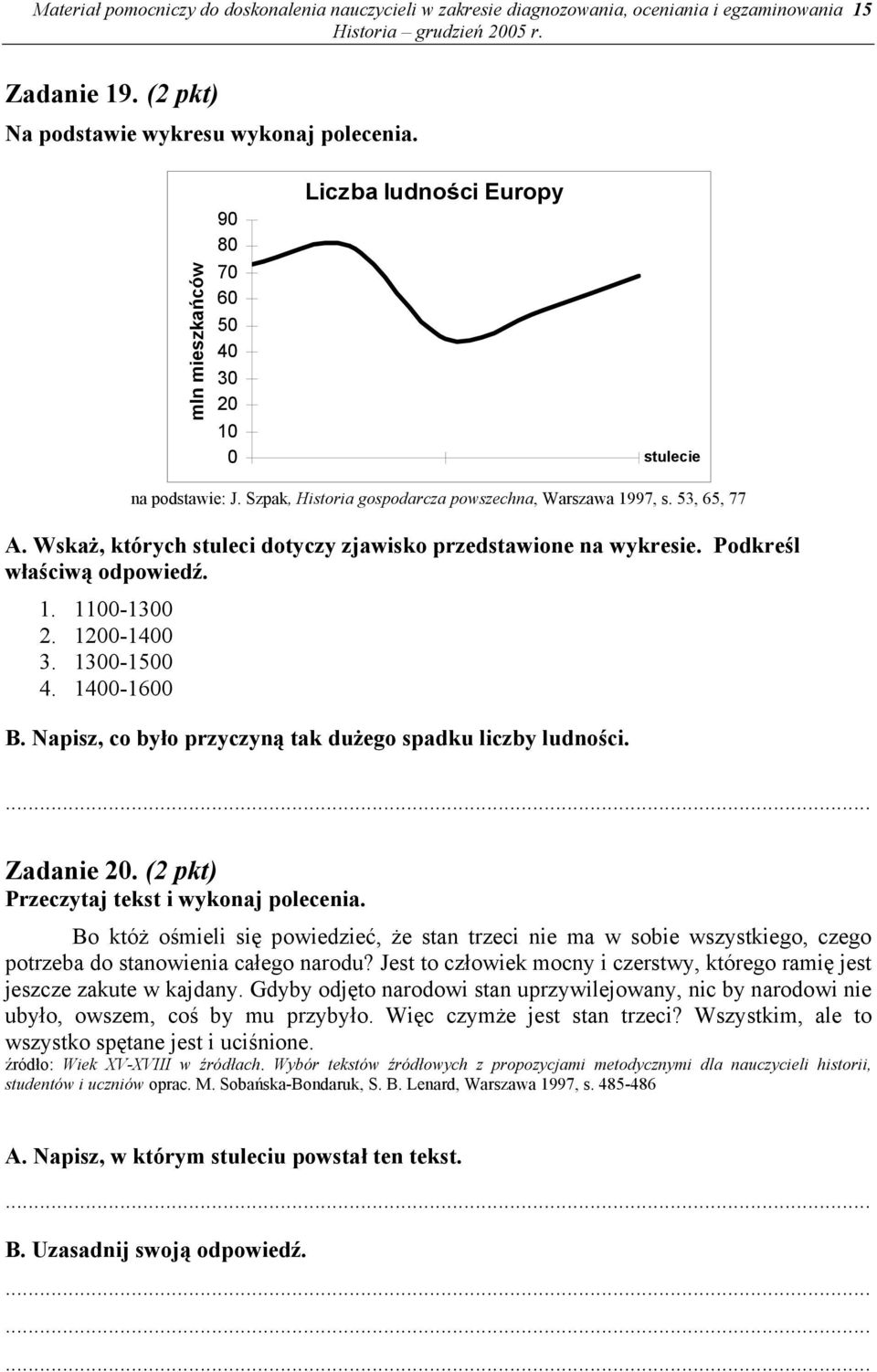 Wskaż, których stuleci dotyczy zjawisko przedstawione na wykresie. Podkreśl właściwą odpowiedź. 1. 1100-1300 2. 1200-1400 3. 1300-1500 4. 1400-1600 B.