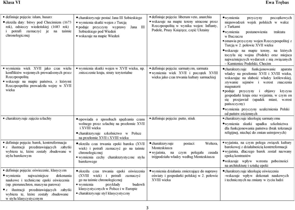 ilustracji przedstawiających zabytki wybiera te, które zostały zbudowane w stylu barokowym definiuje pojęcia: oświecenie, klasycyzm wymienia najważniejsze dokonania naukowe i techniczne epoki