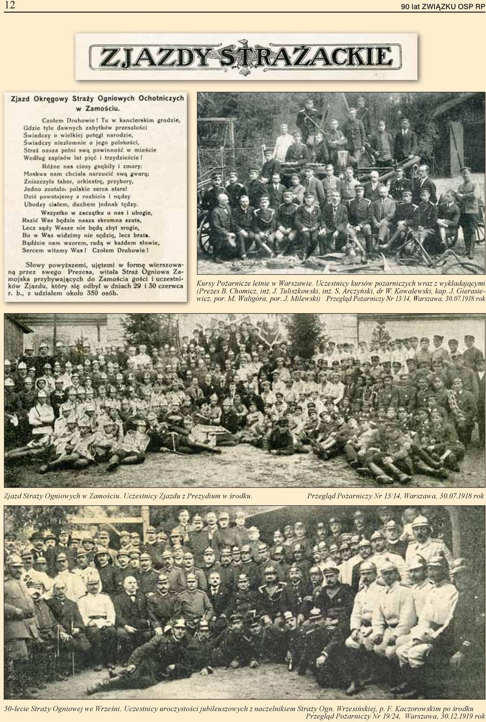 1918 rok Zjazd Straży Ogniowych w Zamościu. Uczestnicy Zjazdu z Prezydium w środku. Przegląd Pożarniczy Nr 13/14, Warszawa, 30.07.