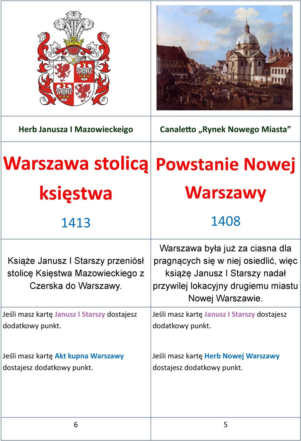 Jeśli masz kartę Janusz I Starszy dostajesz Powstanie Nowej Warszawy 1408 Warszawa była już za ciasna dla pragnących się w niej