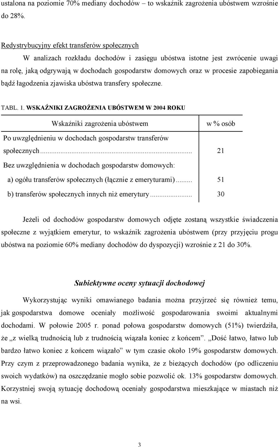 zapobiegania bądź łagodzenia zjawiska ubóstwa transfery społeczne. TABL. 1.