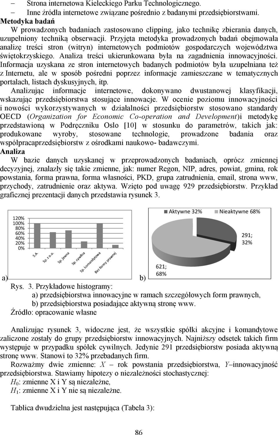 Przyjęta metodyka prowadzonych badań obejmowała analizę treści stron (witryn) internetowych podmiotów gospodarczych województwa świętokrzyskiego.