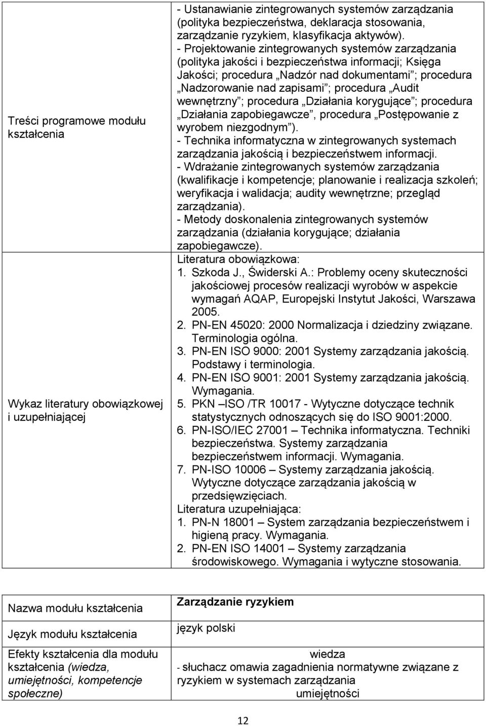 Audit wewnętrzny ; procedura Działania korygujące ; procedura Działania zapobiegawcze, procedura Postępowanie z wyrobem niezgodnym ).