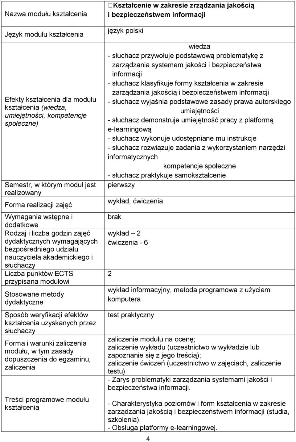 umiejętność pracy z platformą e-learningową - słuchacz wykonuje udostępniane mu instrukcje - słuchacz rozwiązuje zadania z wykorzystaniem narzędzi informatycznych - słuchacz praktykuje