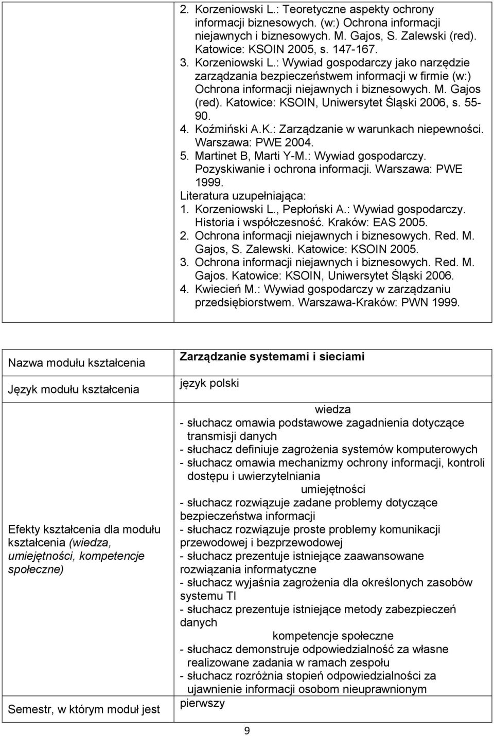 Katowice: KSOIN, Uniwersytet Śląski 2006, s. 55-90. 4. Koźmiński A.K.: Zarządzanie w warunkach niepewności. Warszawa: PWE 2004. 5. Martinet B, Marti Y-M.: Wywiad gospodarczy.