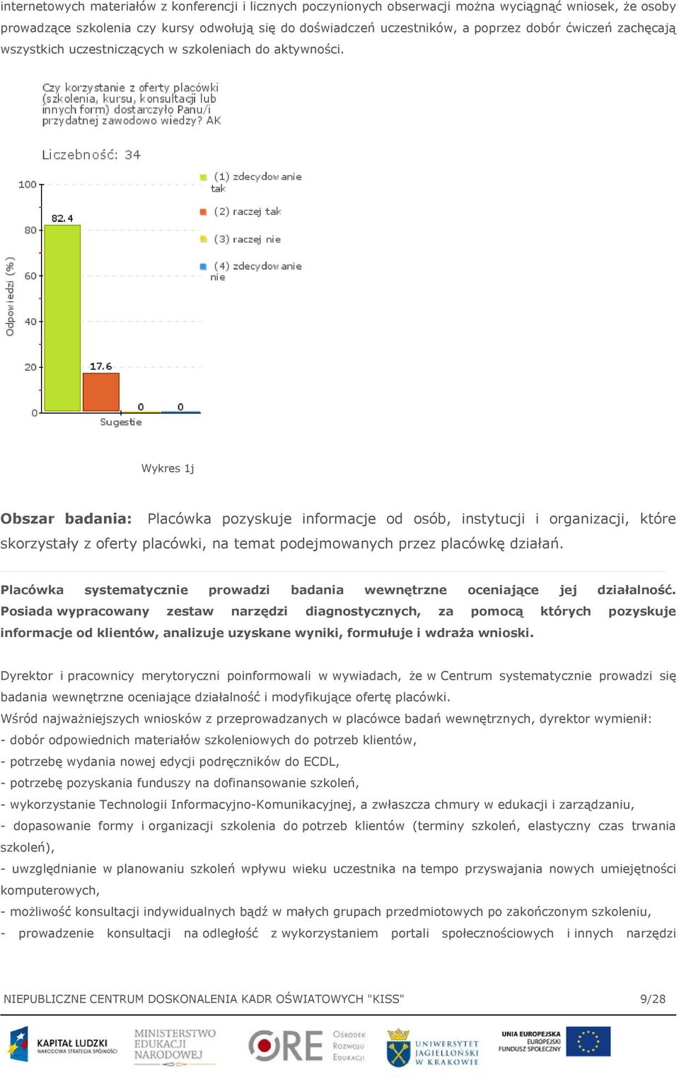 Wykres 1j Obszar badania: Placówka pozyskuje informacje od osób, instytucji i organizacji, które skorzystały z oferty placówki, na temat podejmowanych przez placówkę działań.