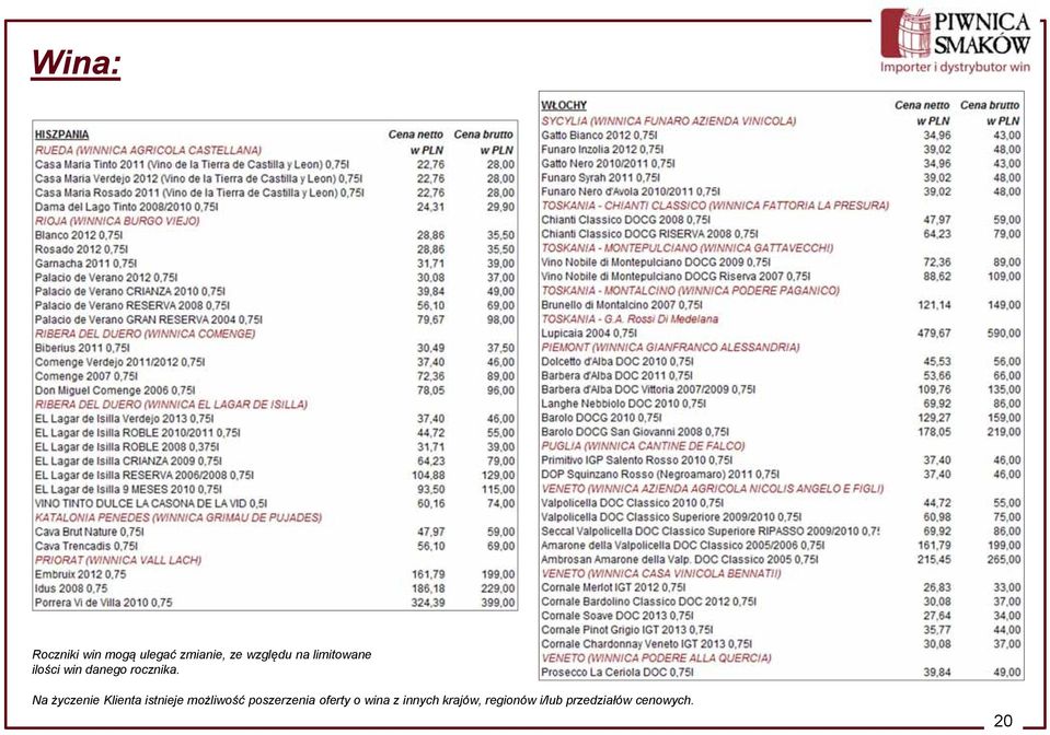 Na życzenie Klienta istnieje możliwość poszerzenia