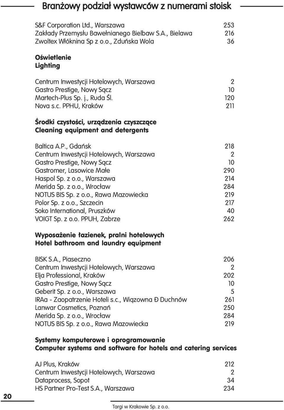z o.o., Warszawa 214 Merida Sp. z o.o., Wroc aw 284 NOTUS BIS Sp. z o.o., Rawa Mazowiecka 219 Polor Sp. z o.o., Szczecin 217 Soko International, Pruszków 40 VOIGT Sp. z o.o. PPUH, Zabrze 262 Wyposa enie azienek, pralni hotelowych Hotel bathroom and laundry equipment BISK S.