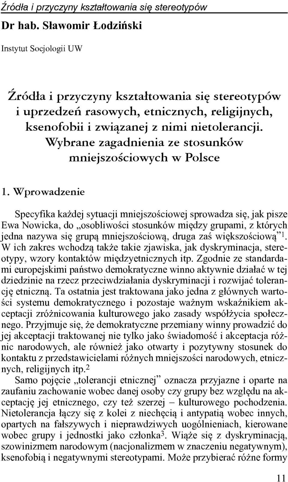 Wybrane zagadnienia ze stosunków mniejszościowych w Polsce 1.