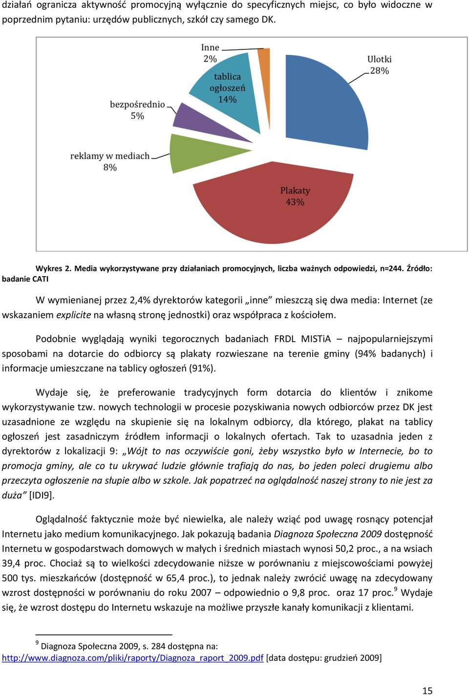 Źródło: badanie CATI W wymienianej przez 2,4% dyrektorów kategorii inne mieszczą się dwa media: Internet (ze wskazaniem explicite na własną stronę jednostki) oraz współpraca z kościołem.