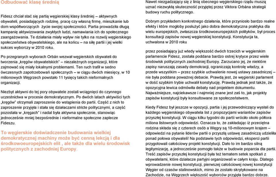 Te działania miały wpływ nie tylko na rozwój węgierskiego społeczeństwa obywatelskiego, ale na końcu na siłę partii i jej wielki sukces wyborczy w 2010 roku.