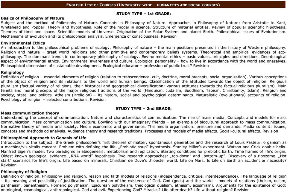 Review of popular scientific hipothesis. Theories of time and space. Scientific models of Universe. Origination of the Solar System and planet Earth. Philosophical issues of Evolutionism.