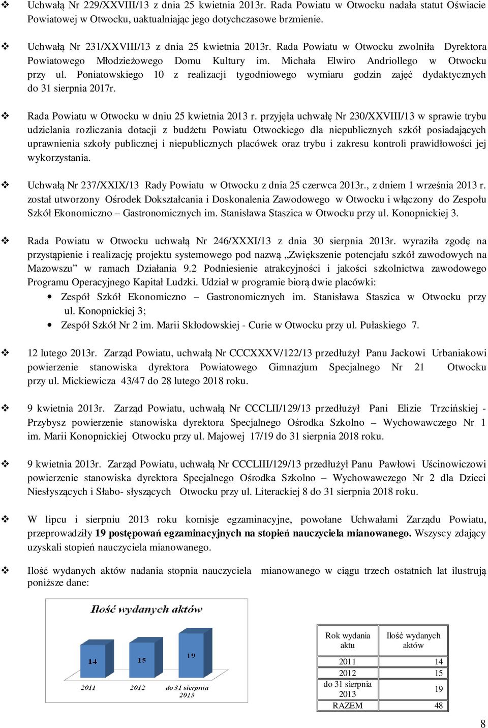 Poniatowskiego 10 z realizacji tygodniowego wymiaru godzin zajęć dydaktycznych do 31 sierpnia 2017r. Rada Powiatu w Otwocku w dniu 25 kwietnia 2013 r.