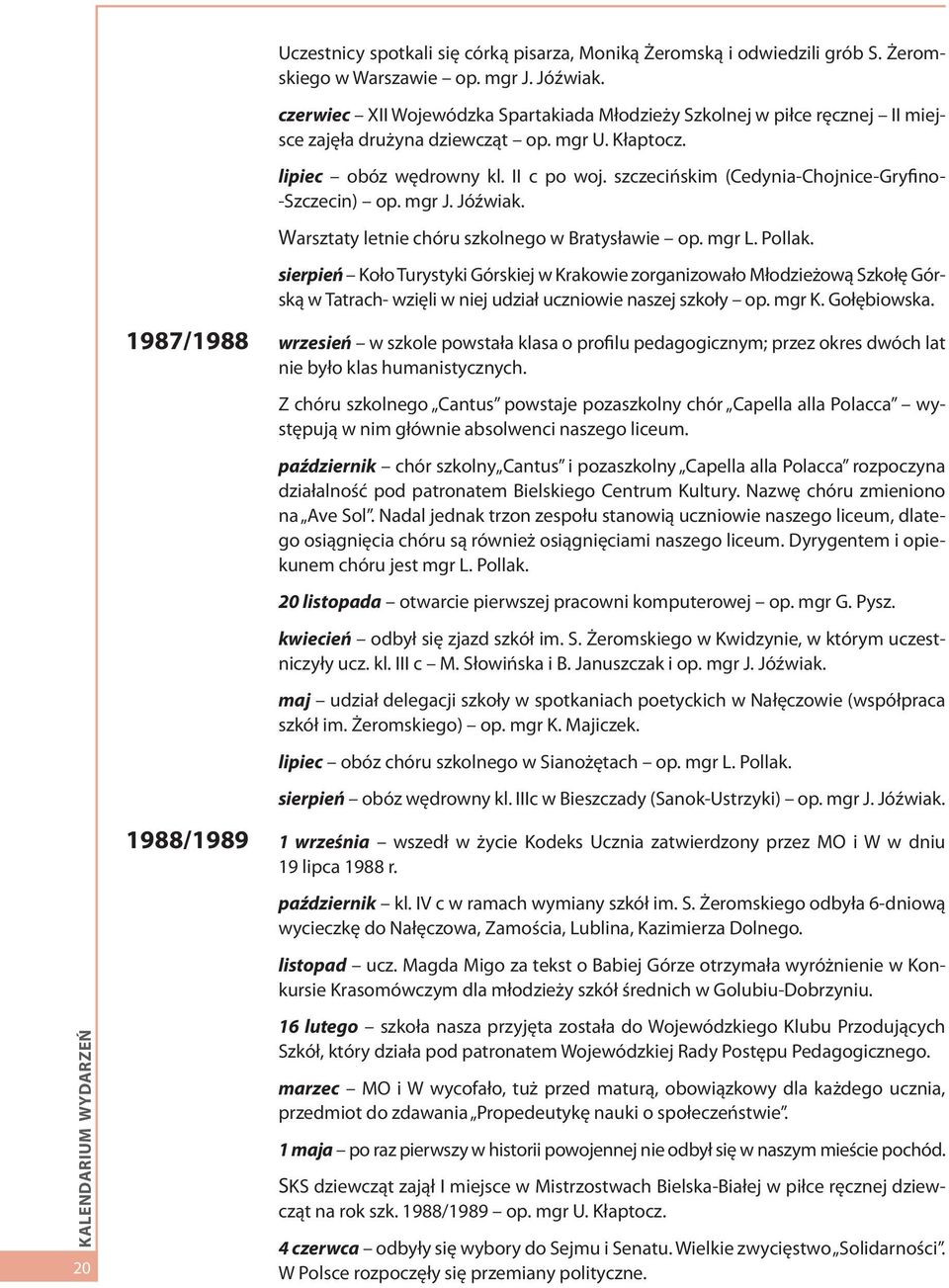 szczecińskim (Cedynia-Chojnice-Gryfino- -Szczecin) op. mgr J. Jóźwiak. Warsztaty letnie chóru szkolnego w Bratysławie op. mgr L. Pollak.