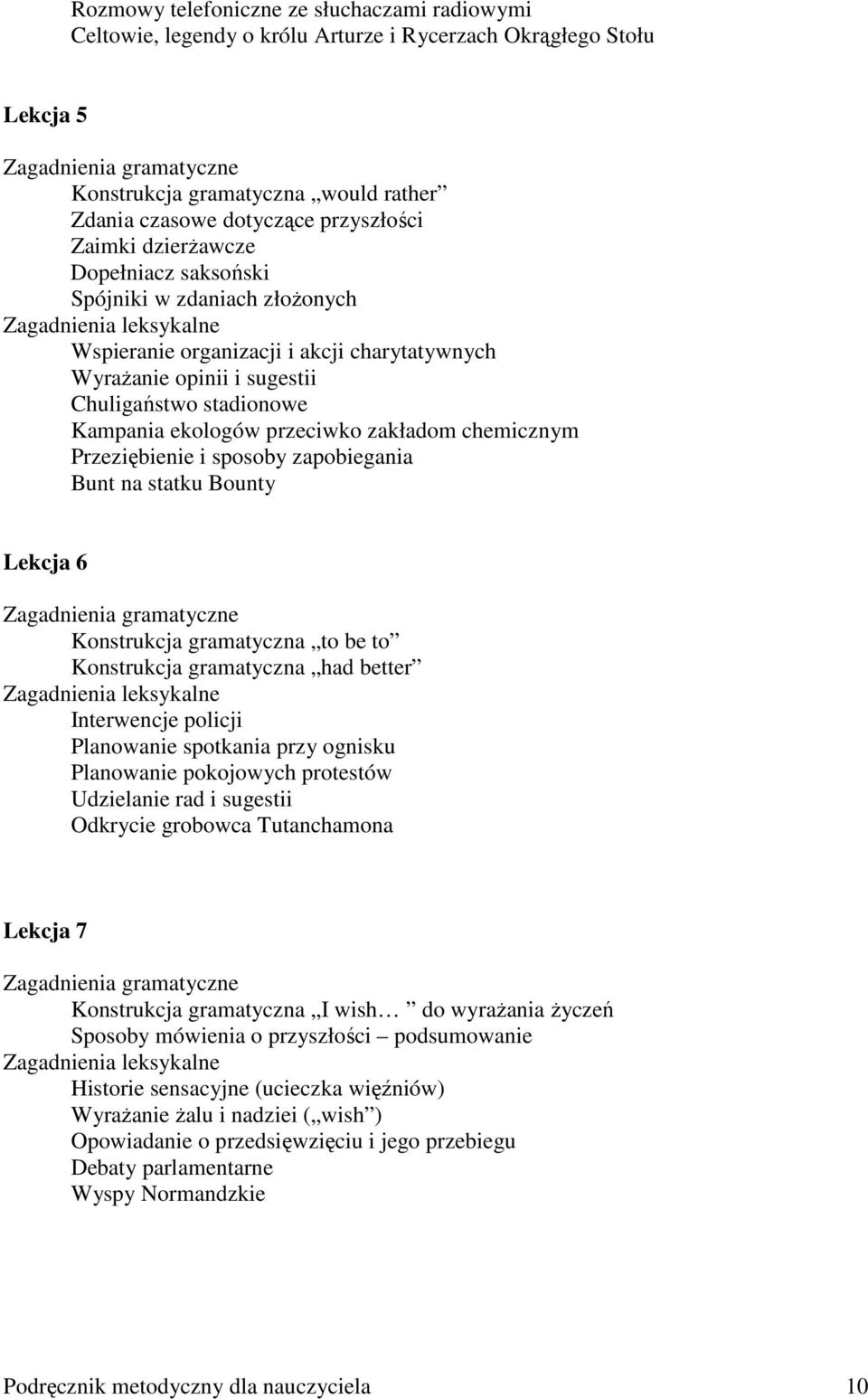 Chuligaństwo stadionowe Kampania ekologów przeciwko zakładom chemicznym Przeziębienie i sposoby zapobiegania Bunt na statku Bounty Lekcja 6 Zagadnienia gramatyczne Konstrukcja gramatyczna to be to