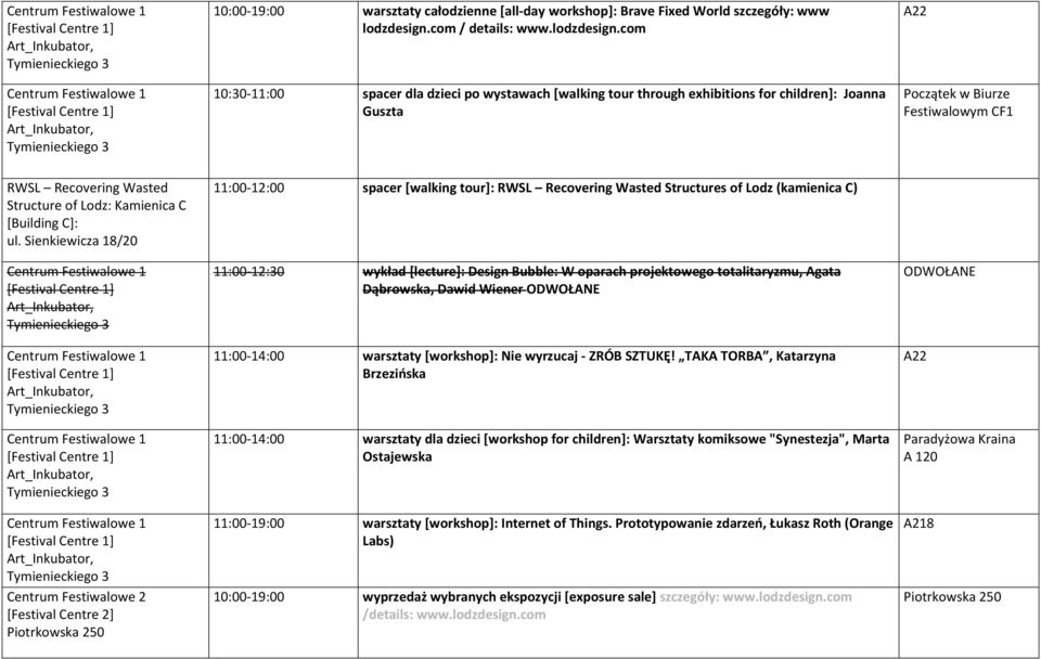 com 10:30-11:00 spacer dla dzieci po wystawach [walking tour through exhibitions for children]: Joanna A22 RWSL Recovering Wasted Structure of Lodz: Kamienica C [Building C]: ul.