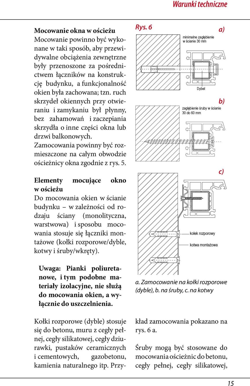 Zamocowania powinny być rozmieszczone na całym obwodzie ościeżnicy okna zgodnie z rys. 5.