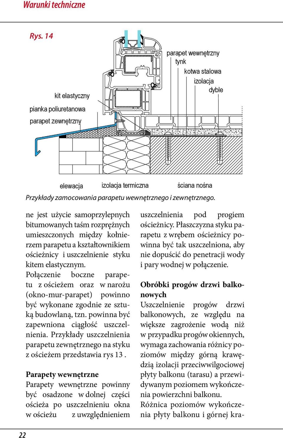 14 parapet wewnętrzny tynk kotwa stalowa izolacja kit elastyczny dyble pianka poliuretanowa parapet zewnętrzny elewacja izolacja termiczna ściana nośna Przykłady zamocowania parapetu wewnętrznego i