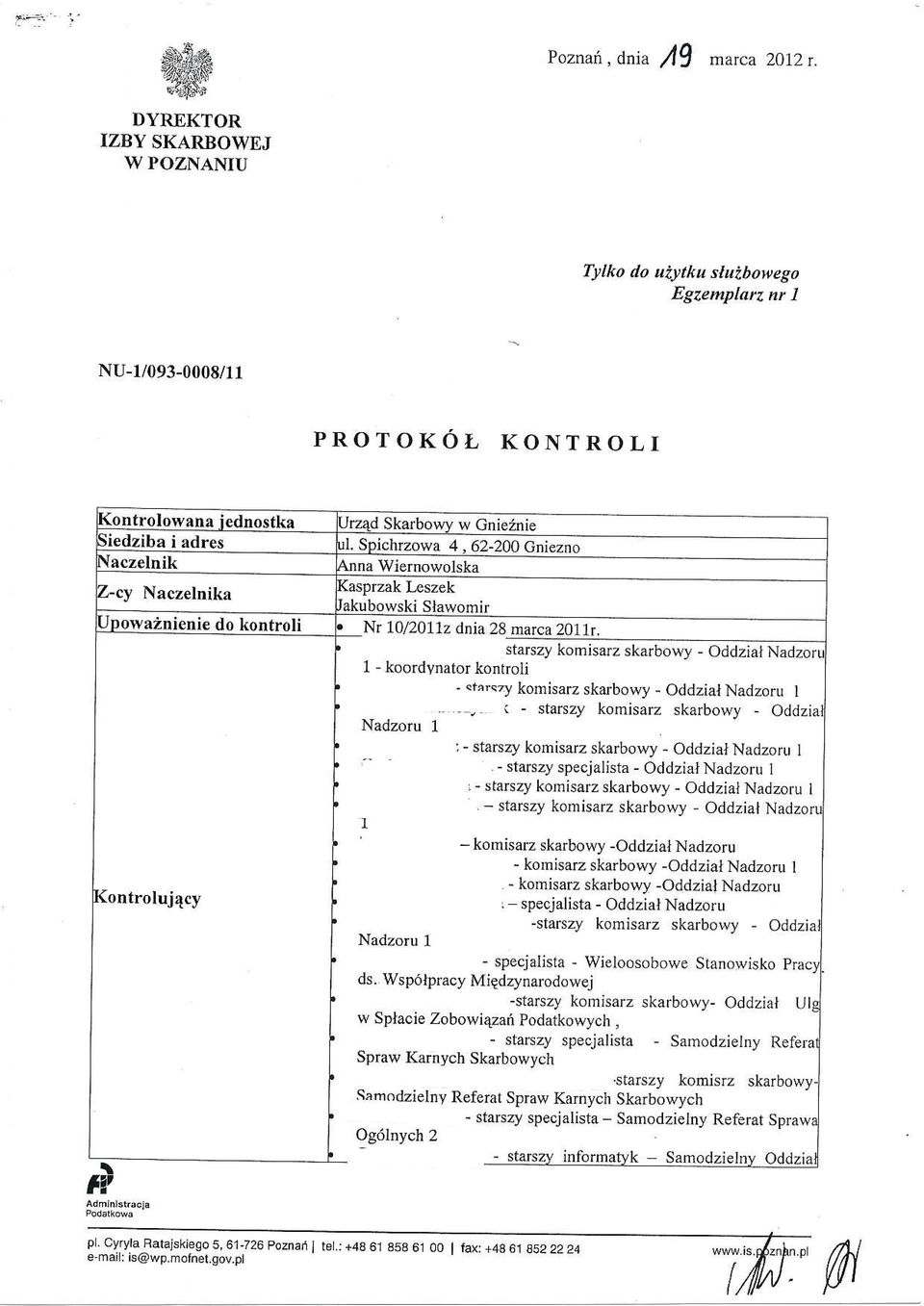 Spichrzowa 4, 62-200 cniezno Anna Wiernowolska Kasprzak Irszek lakubowski Slawomir qpowainienie do kontroli Nr 10/m112 dnia 2A.