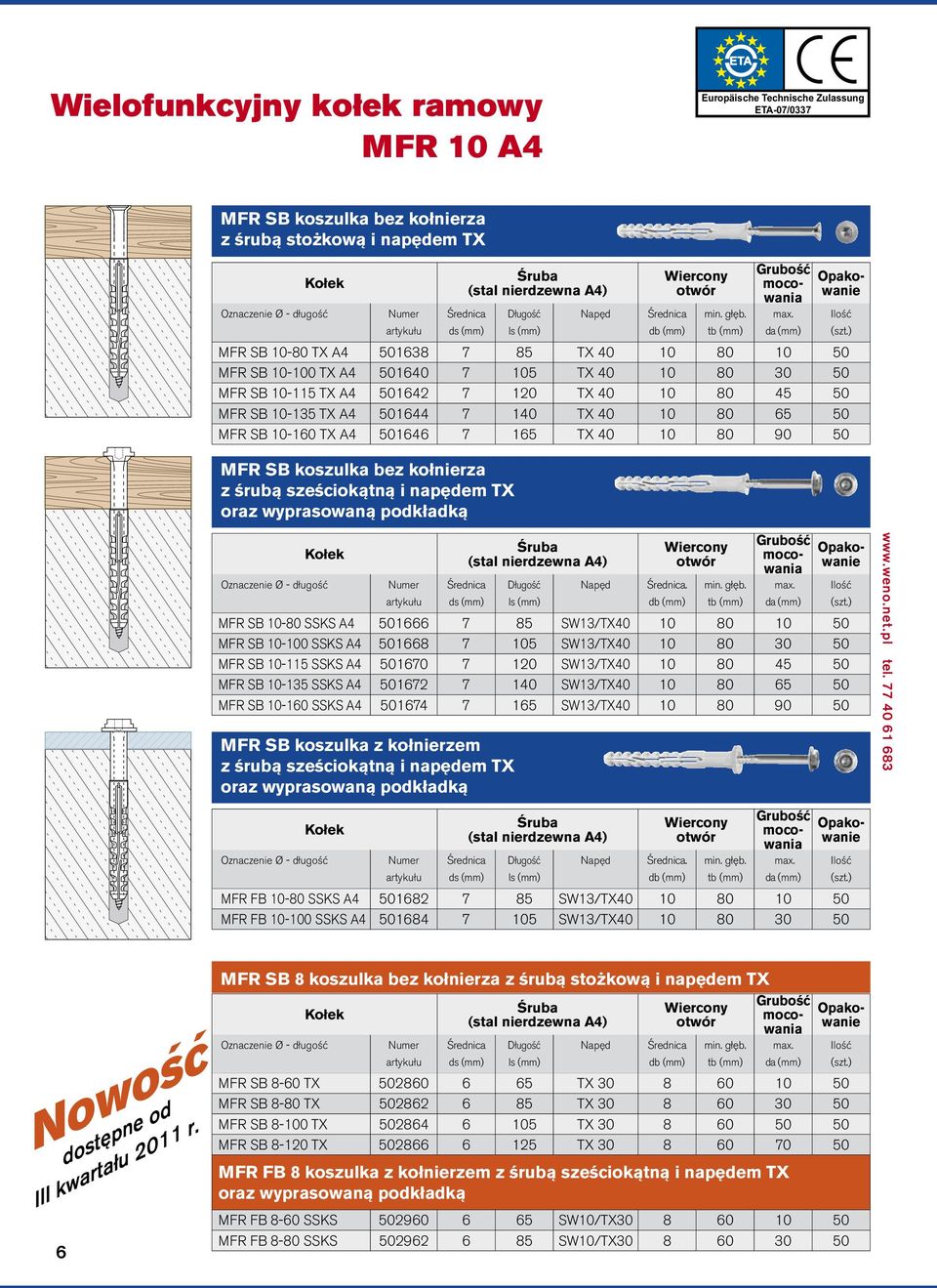 = 24/40 C Beton C16/20 N Rk,p kn 4,0 3,0 4,5 3,0 Beton C12/15 N Rk,p kn 2,5 2,5 3,0 3,0 Cegła ceramiczna pełna DIN 105-100 / EN 771-1 Mz N Rk,p kn 3,0 3,0 4,5 3,0 Cegła silikatowa pełna DIN V 106 /