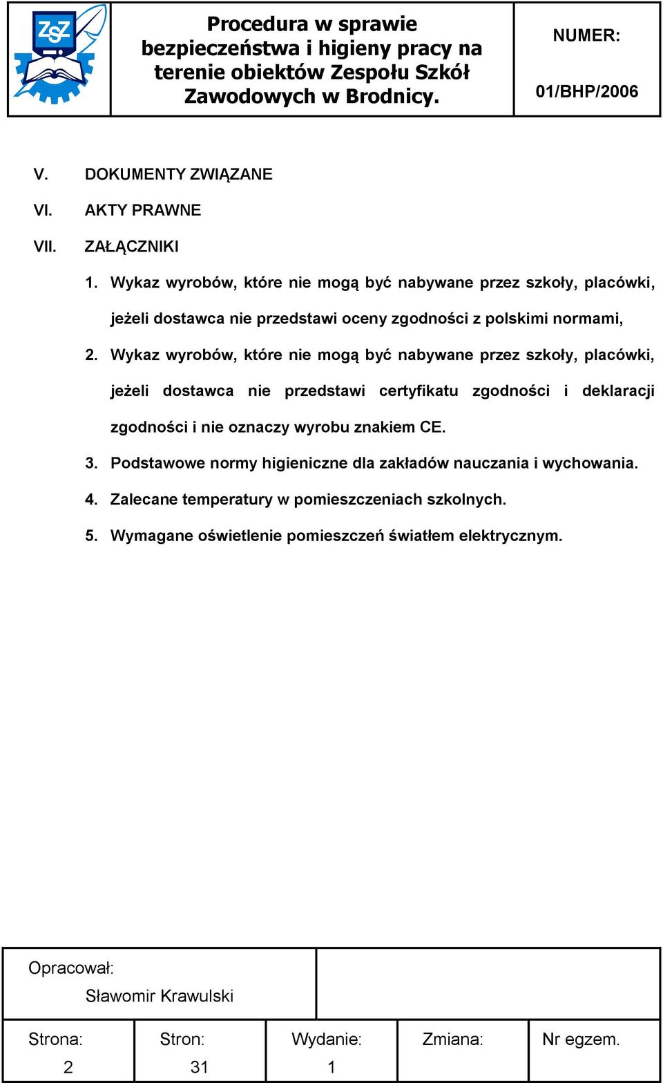 Wykaz wyrobów, które nie mogą być nabywane przez szkoły, placówki, jeżeli dostawca nie przedstawi certyfikatu zgodności i deklaracji