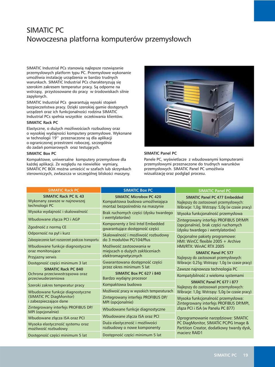 Sà odporne na wstrzàsy, przystosowane do pracy w Êrodowiskach silnie zapylonych. SIMATIC Industrial PCs gwarantujà wysoki stopieƒ bezpieczeƒstwa pracy.