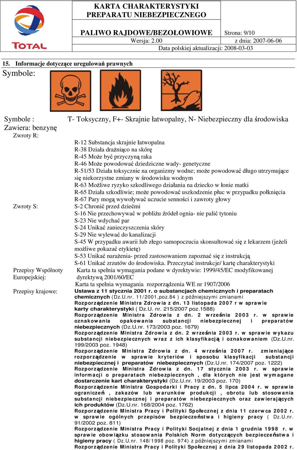 dziedziczne wady- genetyczne R-51/53 Dzia a toksycznie na organizmy wodne; mo e powodowa d ugo utrzymuj ce si niekorzystne zmiany w rodowisku wodnym R-63 Mo liwe ryzyko szkodliwego dzia ania na