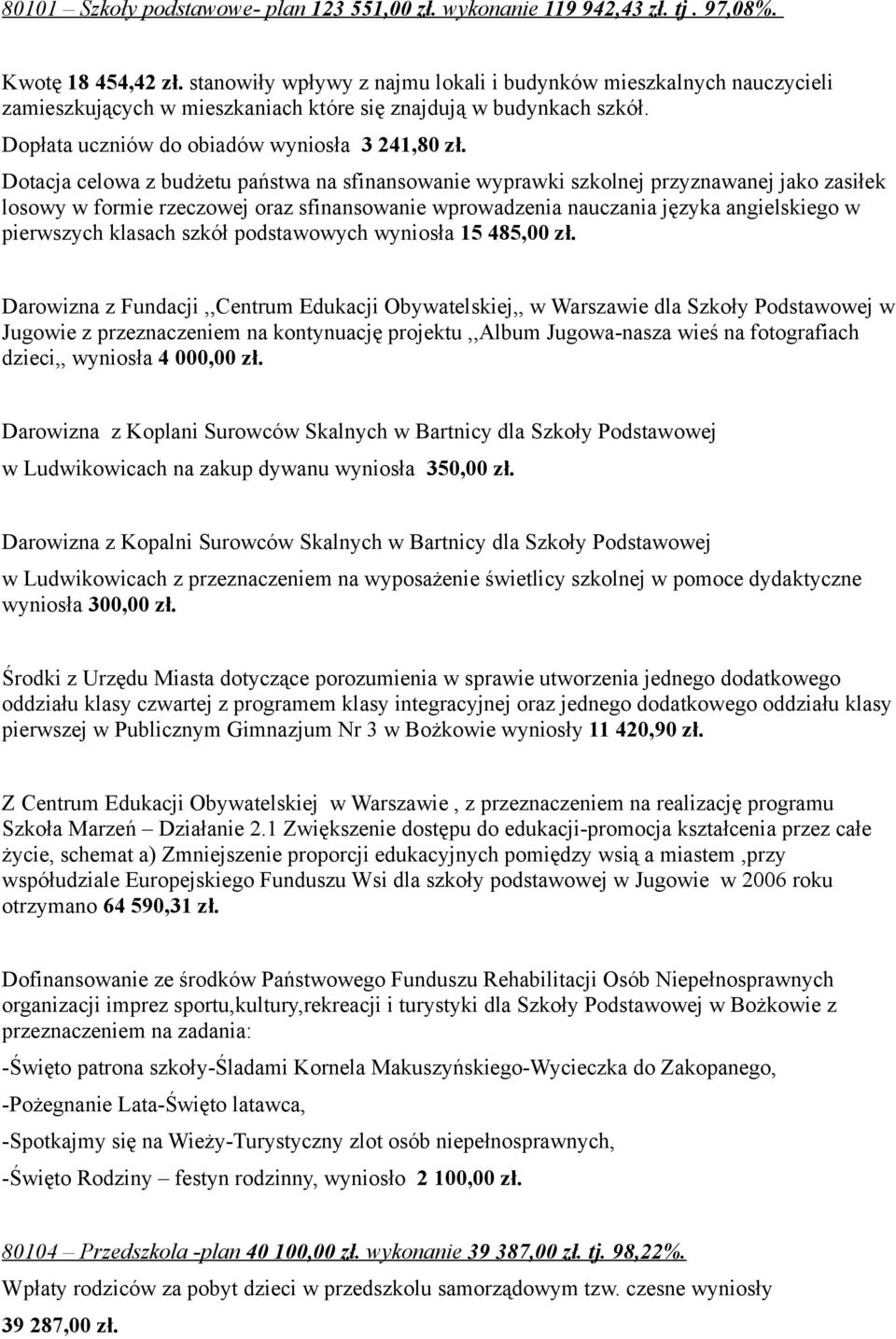 Dotacja celowa z budżetu państwa na sfinansowanie wyprawki szkolnej przyznawanej jako zasiłek losowy w formie rzeczowej oraz sfinansowanie wprowadzenia nauczania języka angielskiego w pierwszych