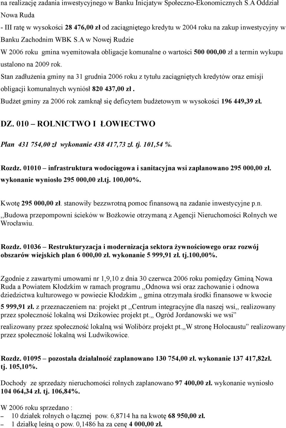 A w Nowej Rudzie W 2006 roku gmina wyemitowała obligacje komunalne o wartości 500 000,00 zł a termin wykupu ustalono na 2009 rok.