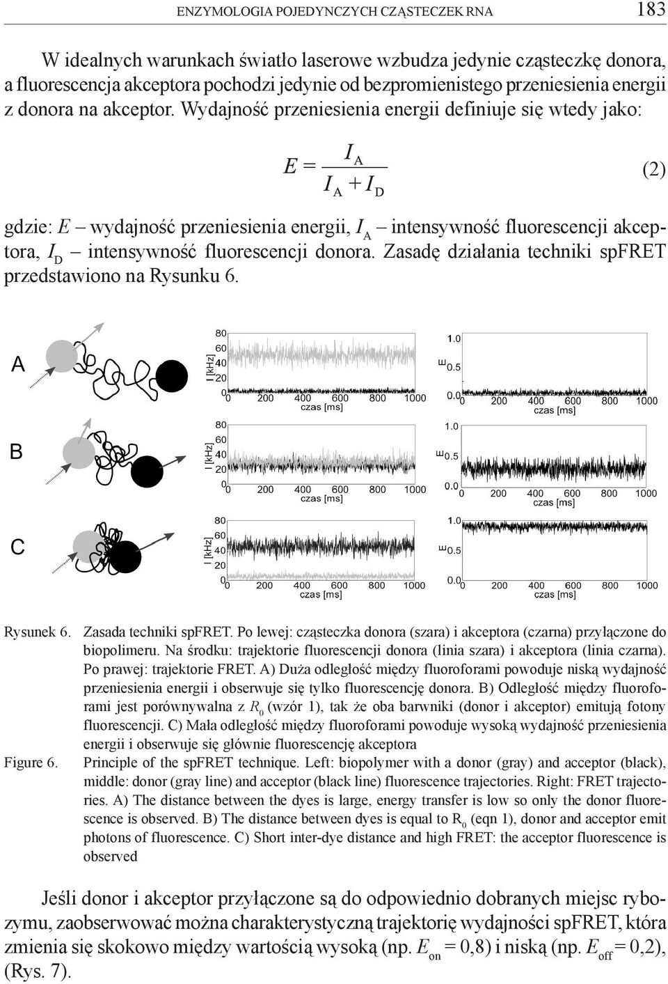 Wydajnoœæ przeniesienia energii definiuje siê wtedy jako: (2) gdzie: E wydajnoœæ przeniesienia energii, I A intensywnoœæ fluorescencji akceptora, I D intensywnoœæ fluorescencji donora.