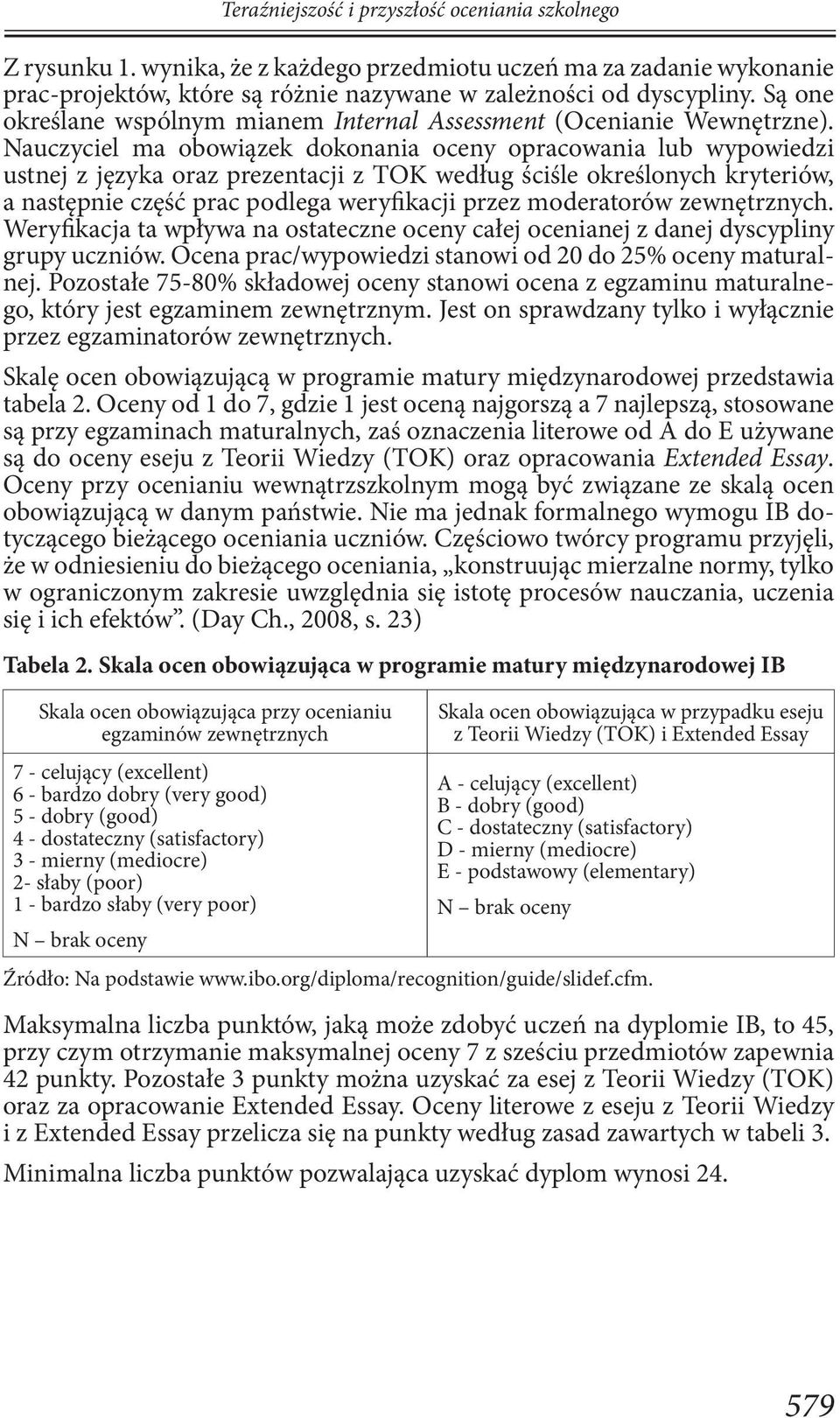 Nauczyciel ma obowiązek dokonania oceny opracowania lub wypowiedzi ustnej z języka oraz prezentacji z TOK według ściśle określonych kryteriów, a następnie część prac podlega weryfikacji przez