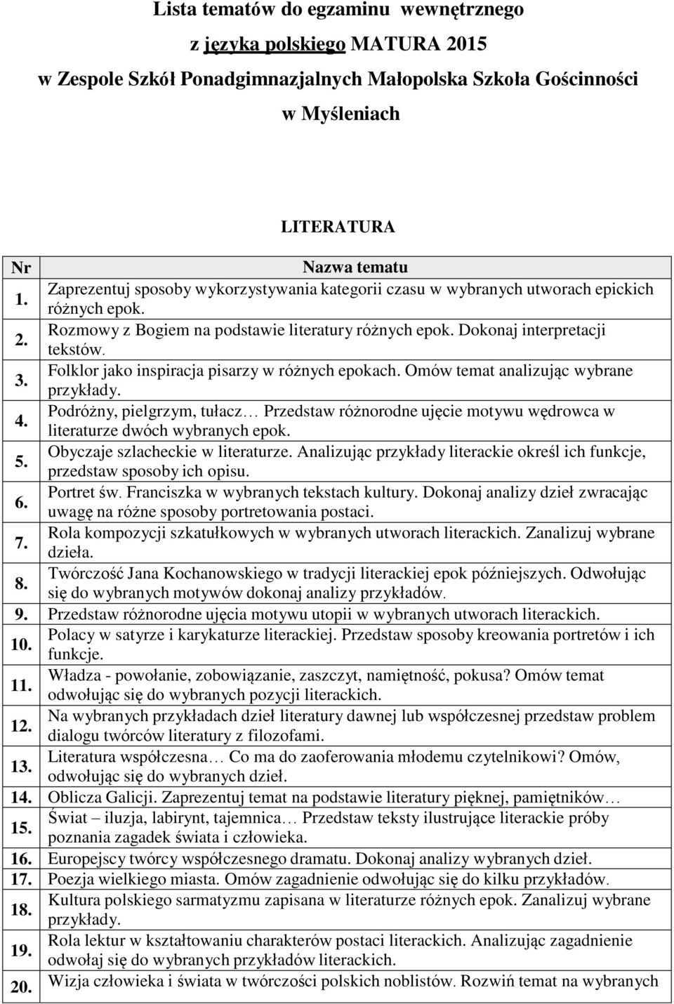 Folklor jako inspiracja pisarzy w różnych epokach. Omów temat analizując wybrane 4. Podróżny, pielgrzym, tułacz Przedstaw różnorodne ujęcie motywu wędrowca w literaturze dwóch wybranych epok. 5.