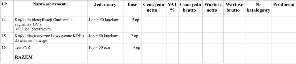 vaginalis,( GV ) z 0,2 jed. bacytracyny 1 op = 50 krążków 5 op.