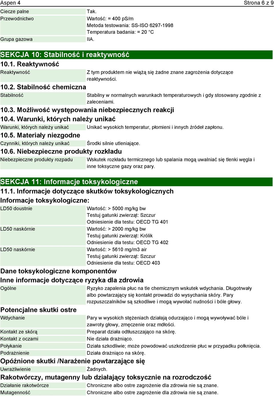 10.3. Możliwość występowania niebezpiecznych reakcji 10.4. Warunki, których należy unikać Warunki, których należy unikać Unikać wysokich temperatur, płomieni i innych źródeł zapłonu. 10.5.