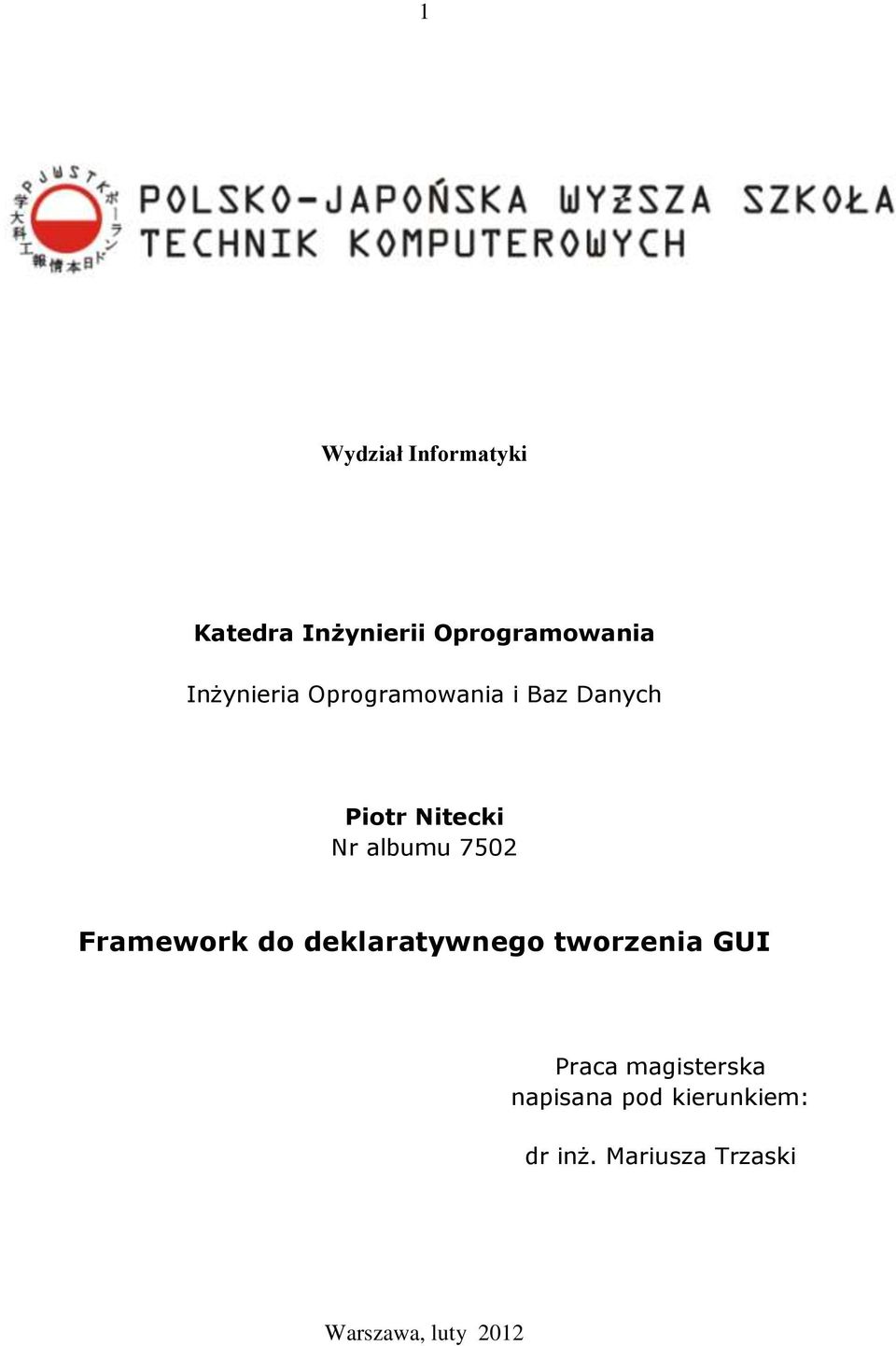 7502 Framework do deklaratywnego tworzenia GUI Praca