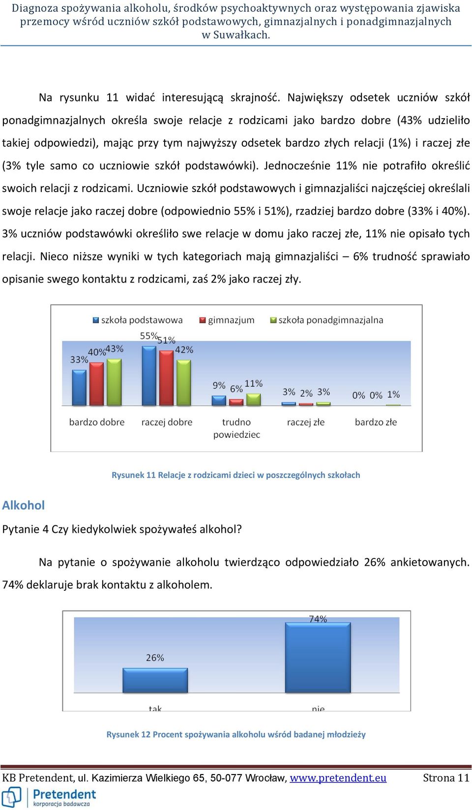 raczej złe (3% tyle samo co uczniowie szkół podstawówki). Jednocześnie 11% nie potrafiło określić swoich relacji z rodzicami.