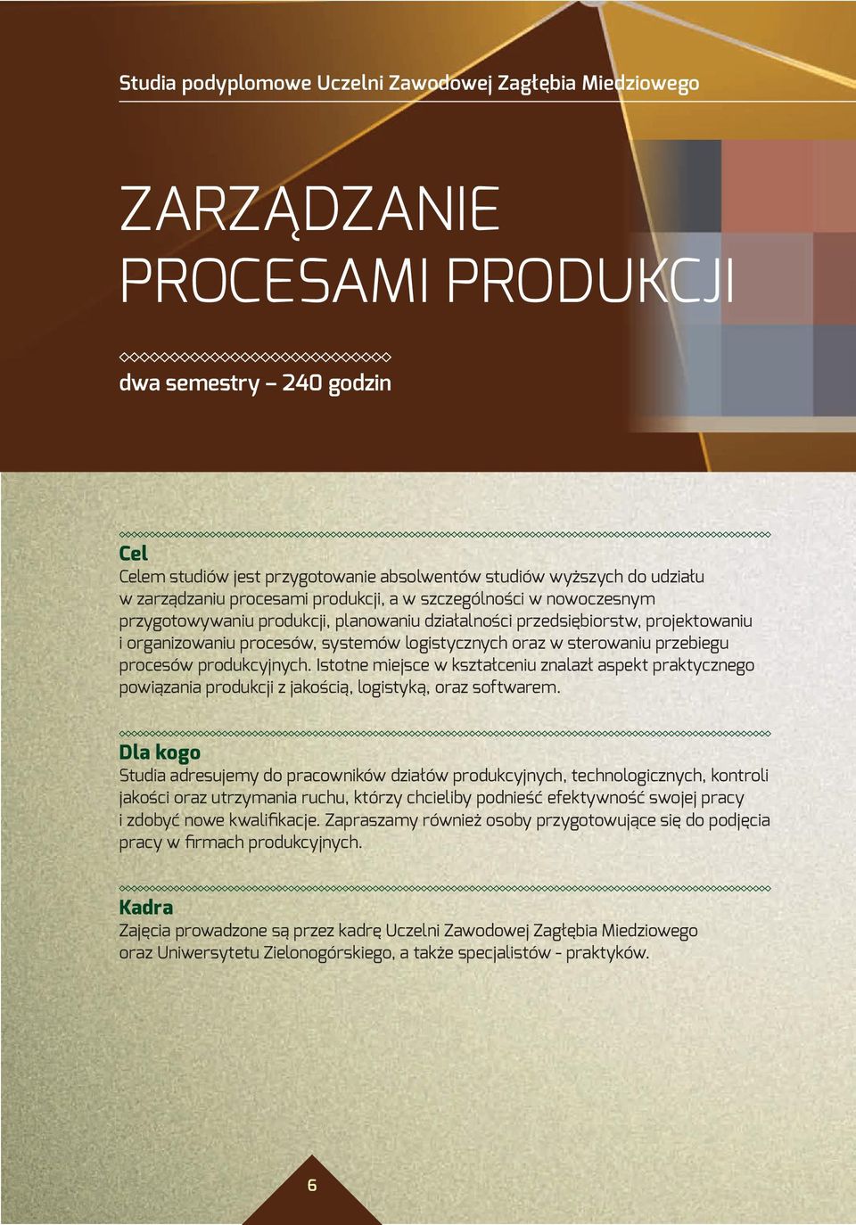 oraz w sterowaniu przebiegu procesów produkcyjnych. Istotne miejsce w kształceniu znalazł aspekt praktycznego powiązania produkcji z jakością, logistyką, oraz softwarem.