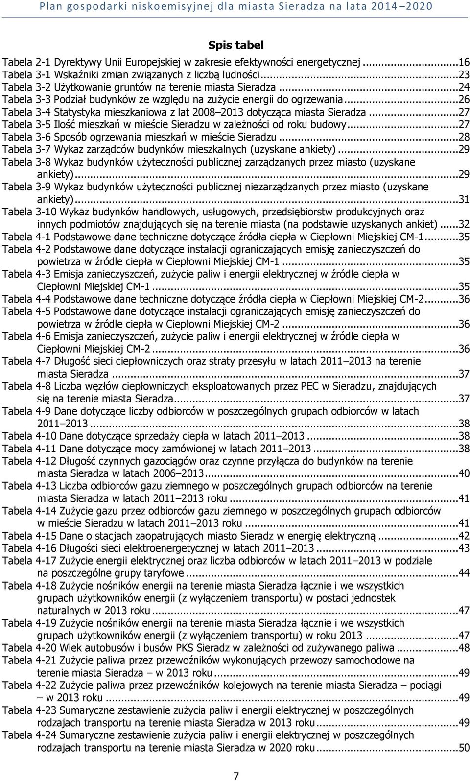 ..26 Tabela 3-4 Statystyka mieszkaniowa z lat 2008 2013 dotycząca miasta Sieradza...27 Tabela 3-5 Ilość mieszkań w mieście Sieradzu w zależności od roku budowy.