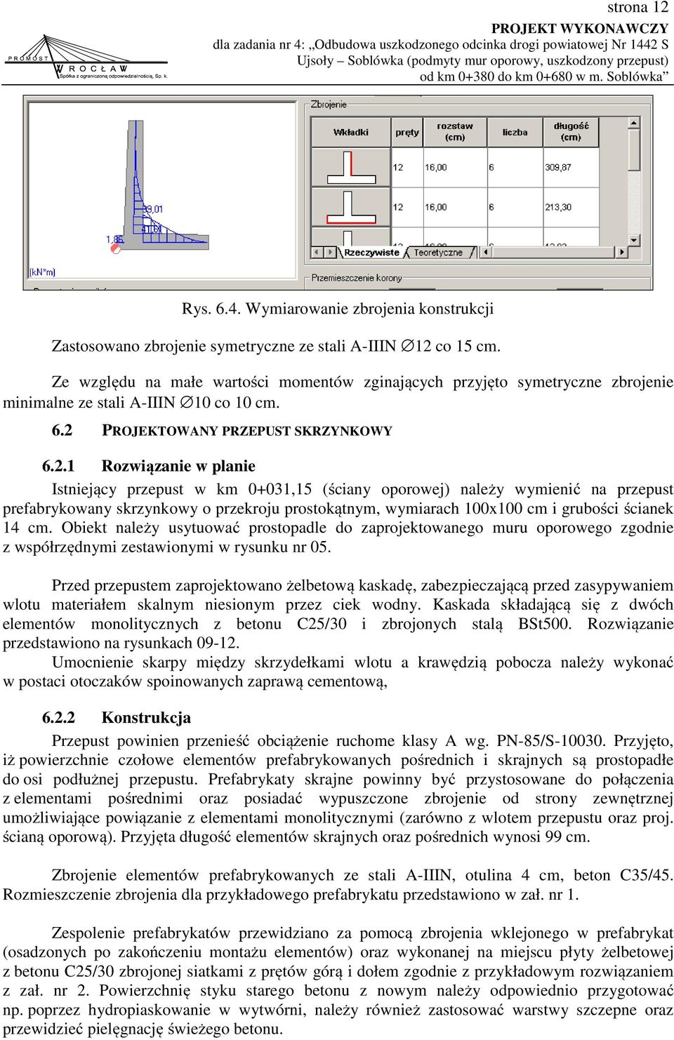 PROJEKTOWANY PRZEPUST SKRZYNKOWY 6.2.