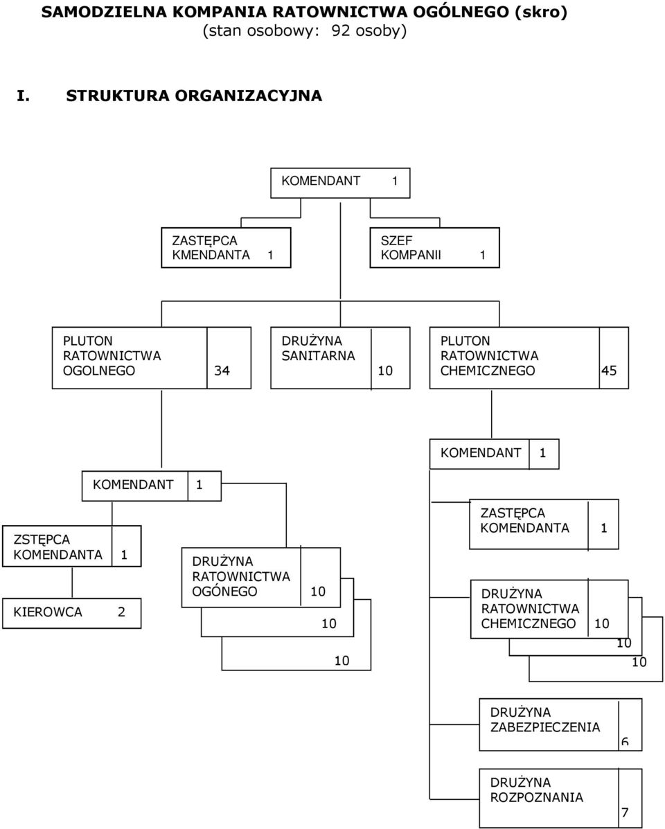 DRUŻYNA SANITARNA 10 PLUTON RATOWNICTWA CHEMICZNEGO 45 KOMENDANT 1 KOMENDANT 1 ZSTĘPCA KOMENDANTA 1 KIEROWCA 2