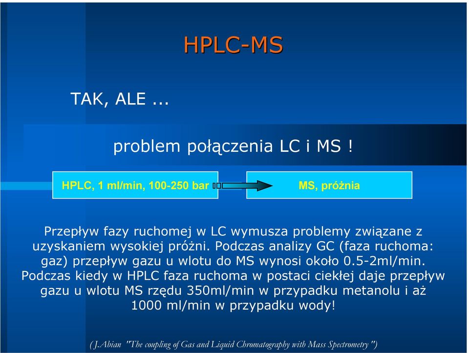 Podczas analizy GC (faza ruchoma: gaz) przepływ gazu u wlotu do MS wynosi około 0.5-2ml/min.