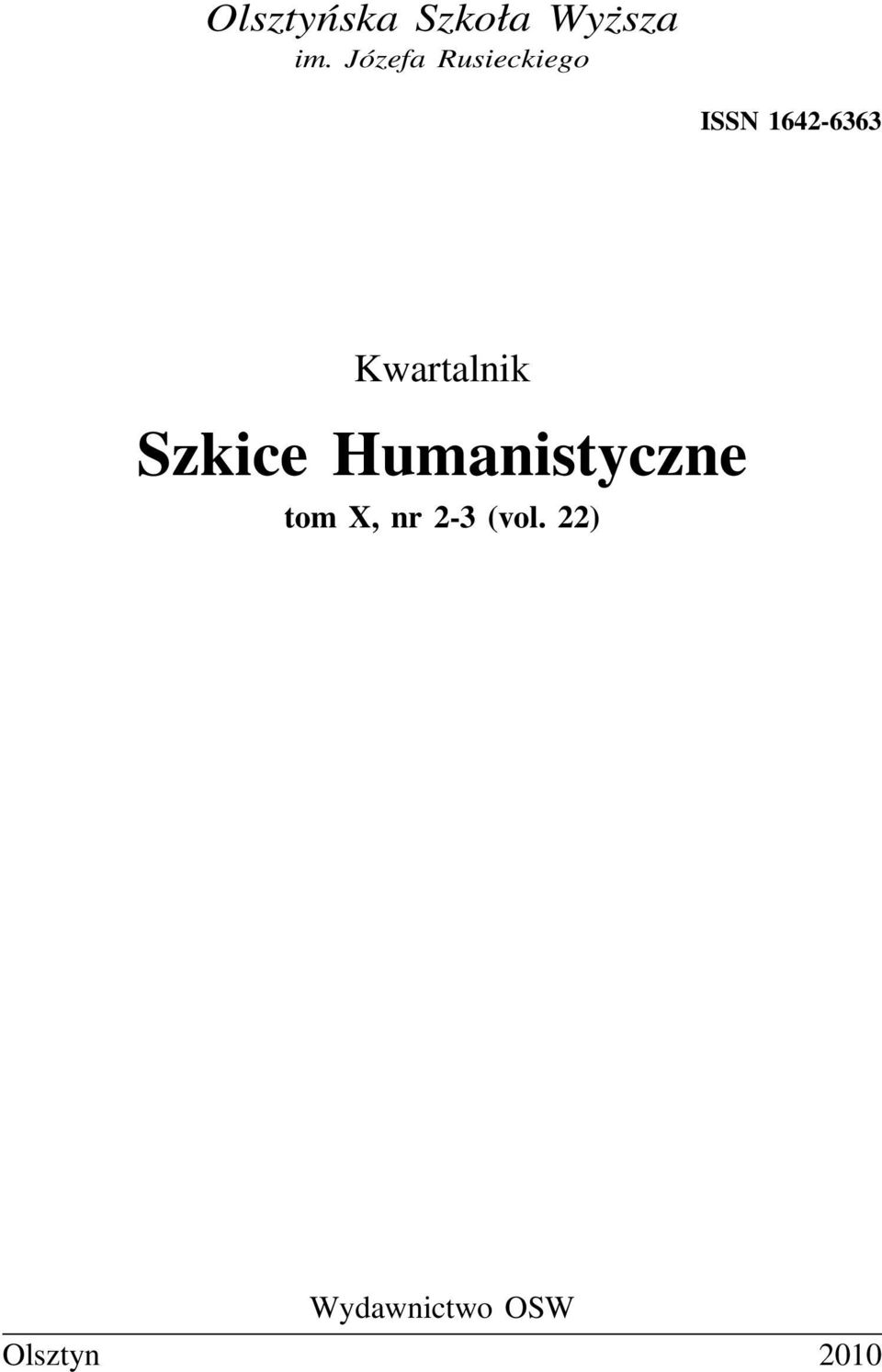 Kwartalnik Szkice Humanistyczne tom