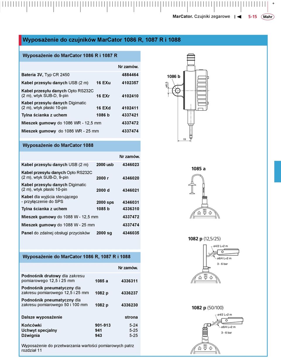 Mieszek gumowy do 1086 WR - 25 4337474 ø6,5 1086 b Wyposażenie do MarCator 1088 19 Kabel przesyłu danych (2 m) 2000 usb 4346023 Kabel przesyłu danych Opto RS232C (2 m), wtyk SUB-D, 9-pin 2000 r