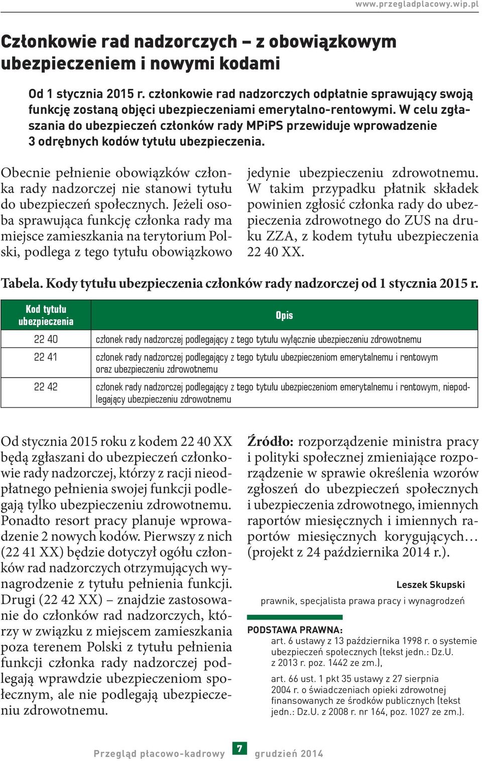 W celu zgłaszania do ubezpieczeń członków rady MPiPS przewiduje wprowadzenie 3 odrębnych kodów tytułu ubezpieczenia.