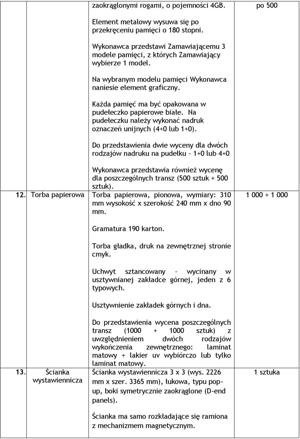 Każda pamięć ma być opakowana w pudełeczko papierowe białe. Na pudełeczku należy wykonać nadruk oznaczeń unijnych (4+0 lub 1+0).