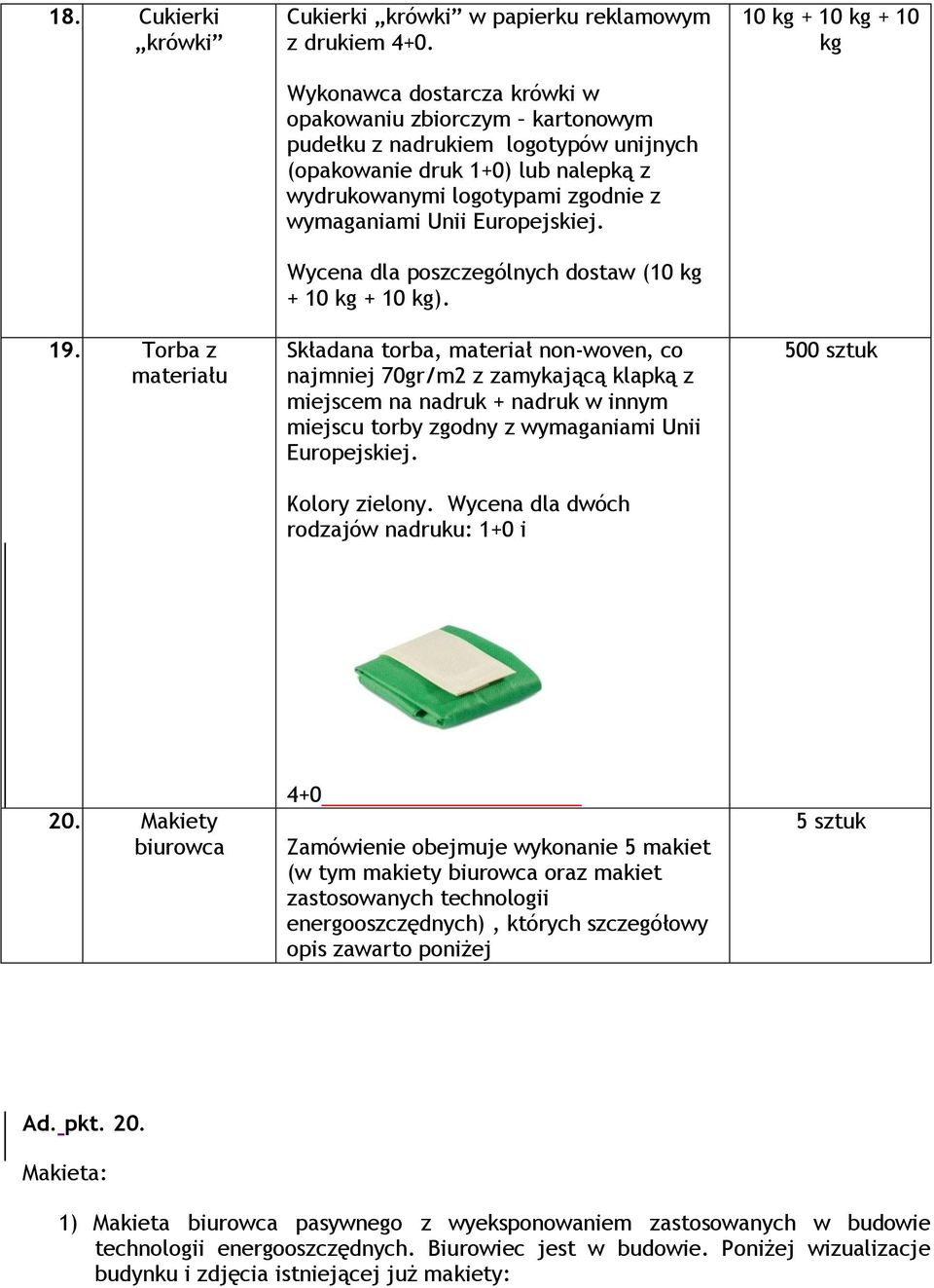 Europejskiej. Wycena dla poszczególnych dostaw (10 kg + 10 kg + 10 kg).