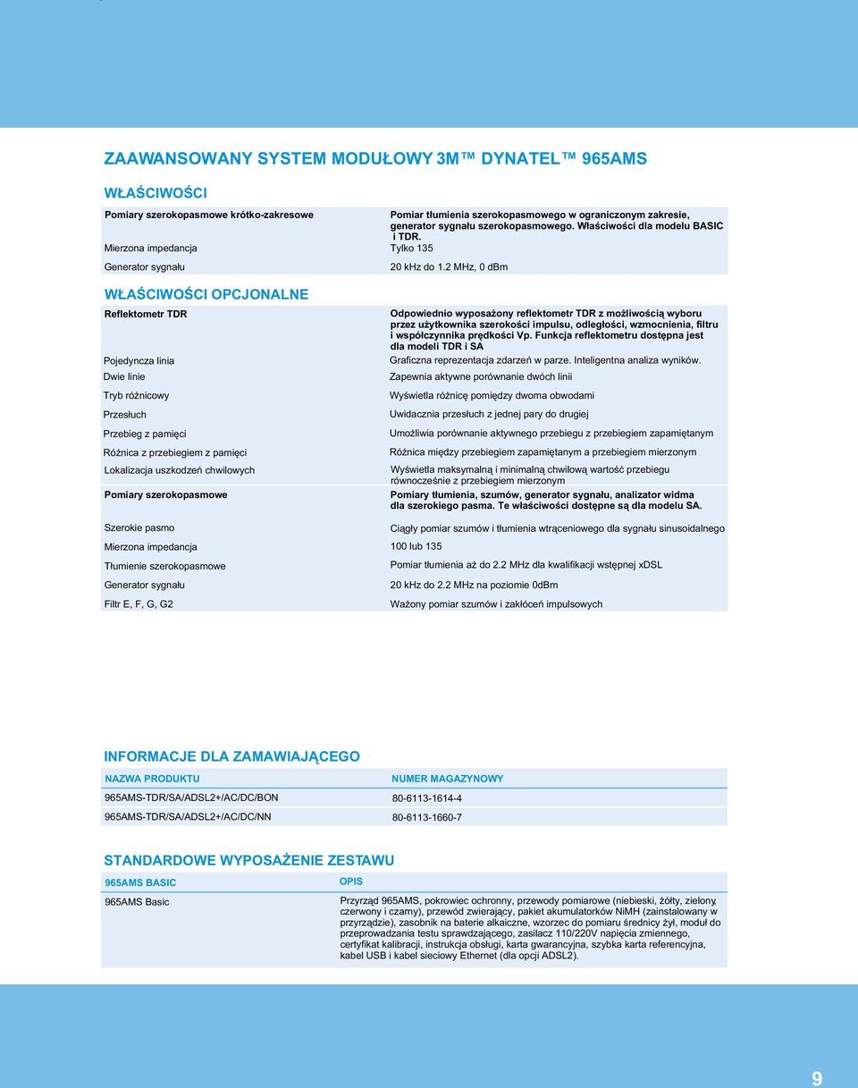 t³umienia szerokopasmowego w ograniczonym zakresie, generator sygna³u szerokopasmowego. W³aœciwoœci dla modelu BASIC i TDR. Tylko 135 W 20 khz do 1.