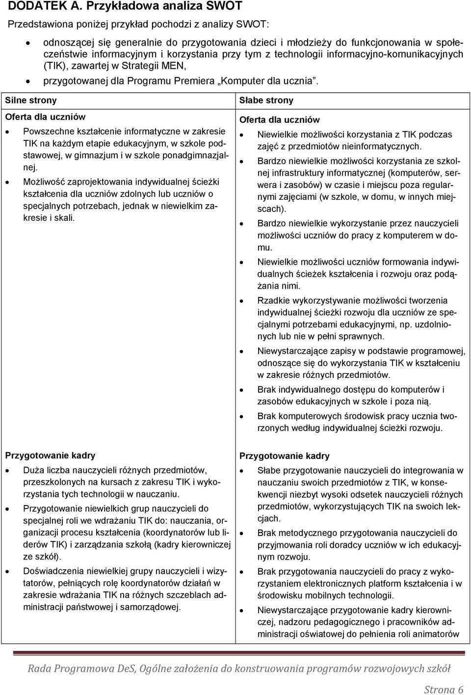 korzystania przy tym z technologii informacyjno-komunikacyjnych (TIK), zawartej w Strategii MEN, przygotowanej dla Programu Premiera Komputer dla ucznia.