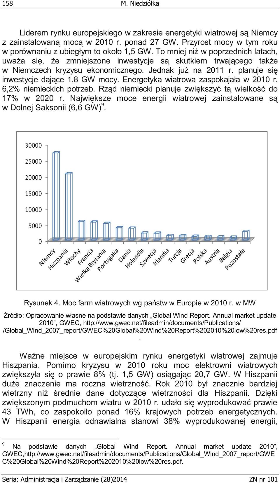 Energetyka wiatrowa zaspokajała w 2010 r. 6,2% niemieckich potrzeb. Rząd niemiecki planuje zwiększyć tą wielkość do 17% w 2020 r.